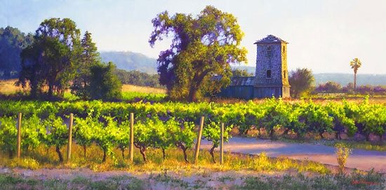 June Carey - Vineyard Tankhouse: June Carey - Vineyard Tankhouse - Hand Signed - Canvas Edition -image Size: 48"w X 24"h. Limited Edition Of: 300 - Tankhouses Are As Romantic A Vineyard Visage As The Rows Of Grapes Themselves. There�