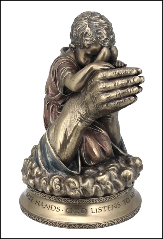 PRAYING IN THE HANDS OF GOD - Cold Cast Bronze: Praying In The Hands Of God - Material - Electro-Plated Bronze - Size - 7 1/4