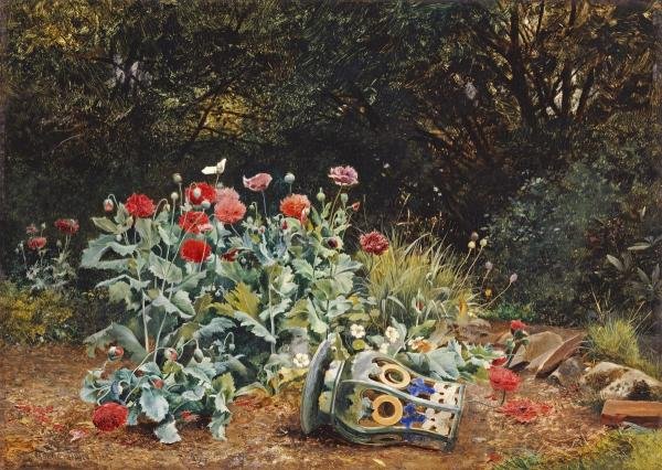 DAVID BATES - SUMMER FLOWERS IN A QUIET CORNER OF A: David Bates - Summer Flowers In A Quiet Corner Of A Garden - 36 X 25 5/8 In. - Giclée Print - Gallery Stretched - Ready to hang.