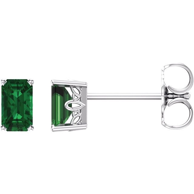 14kt White Chatham® Created Emerald Earrings: 14kt White Chatham® Created Emerald Earrings…. 14kt White / Complete With Stone / Chatham Created Emerald / 05.00x03.00 Mm / Pair / Polished / Chatham Created Emerald Earrings With Backs Weight: