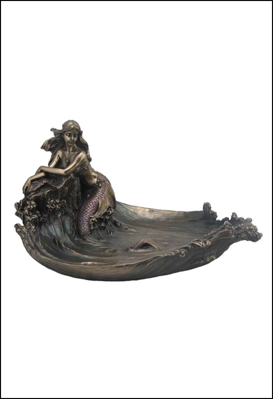 MERMAID LEANING ON ROCK - Cold Cast Bronze: Mermaid Leaning On Rock - Material - Electro-Plated Bronze - Size - 11 3/8