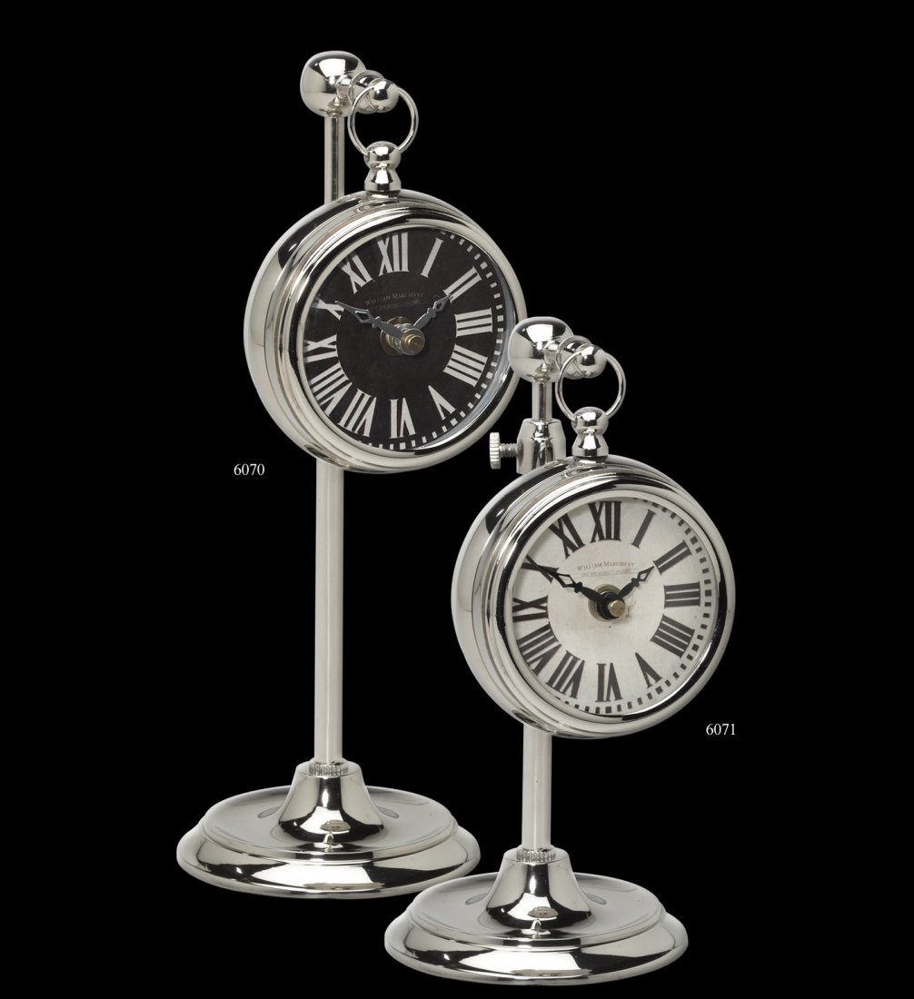 Pocket Watch Nickel Marchant Black: Pocket Watch Nickel Marchant Black - Nickel Plated Brass Pocket Watch Replica That Hangs On An Adjustable Telescopic Stand. Requires 1-Aa Battery. - Nickel Plated Brass Pocket Watch Replica That Hangs