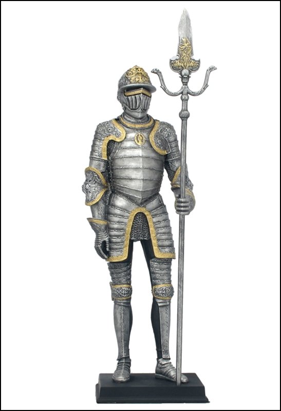 MEDIEVAL ARMOR WITH PARTISAN - Cold Cast Bronze: Medieval Armor With Partisan - Material - Electro-Plated Bronze - Size - 13