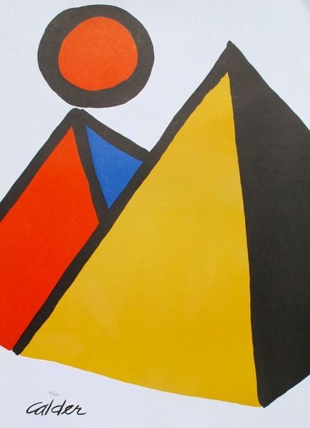 Alexander Calder Pyramids And Sun 1975 Plate Signed: 1975 Lithograph Titled "Pyramids And Sun” By Alexander Calder. Signed In The Plate. Sheet Measures 28? X 20?. Published In 1975 By Xxe In Paris, France As A Rare Plate Signed And Numbered Limited Ed