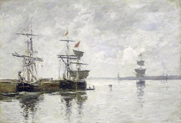 EUGENE BOUDIN - SCENE DU PORT: Eugene Boudin - Scene Du Port - 36 X 24 5/8 In. - Giclée Print - Gallery Stretched - Ready to hang.