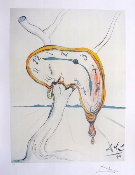 Salvador Dali Melting Clock Limited Edition Lithograph: Salvador Dali Lithograph Titled "Melting Clock” Or "Tearful Softwatch”. This Piece Is Facsimile Signed Which Means It Has A Copy Of Dali’s Pencil Hand Signed Signature. Numbered From An Edition 