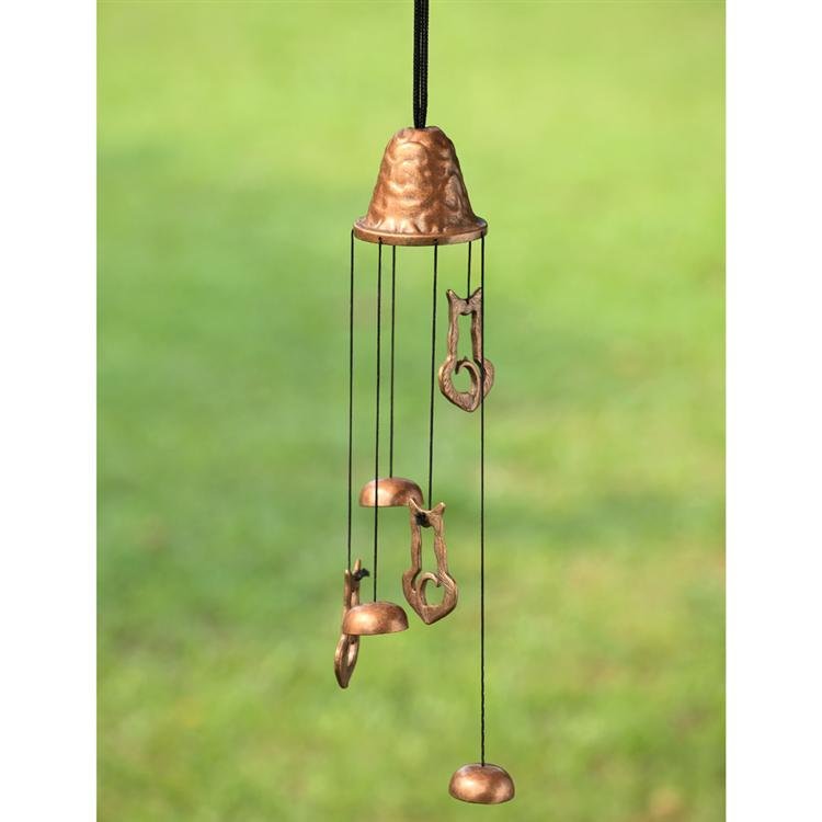 Stylized Cat Wind Chime: Stylized Cat Wind Chime - Dimensions: 15"h 3.5"w 3.5"d Material: Brass Weight: 1.00lbs