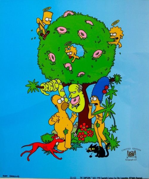 The Simpsons Garden Of Springfield Animation Sericel: 1998 Limited Edition Sericel Of The Simpsons Garden Of Springfield By 20th Century Fox And Matt Groening. This Fantastic Animation Features Homer, Marge, Bart, Lisa, Maggie As They Appear In The Anima