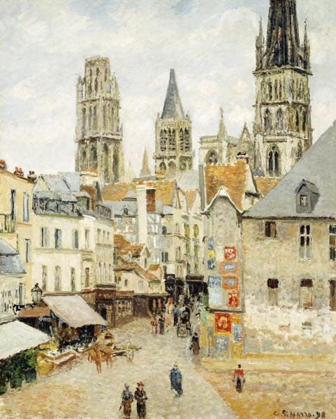 CAMILLE PISSARRO - RUE DE L'EPICERIE IN ROUEN ON A GRAY: Camille Pissarro - Rue De L'epicerie In Rouen On A Gray Morning - 28 7/8 X 36 In. - Giclée Print - Gallery Stretched - Ready to hang.