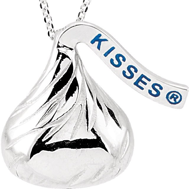 14kt White HERSHEY'S KISSES Flat Back 18" Necklace: 14kt White HERSHEY'S KISSES Flat Back 18" Necklace - 14Kt White -- 10.00X13.00 Mm -- Polished -- 18 Inch Flat Back Hersheys Kis - DWT/Pennyweight: 1.13 - Gram Weight: 1.76
