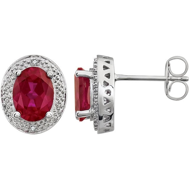 14kt White Created Ruby & .02 CTW Diamond Earrings (1 of 1)