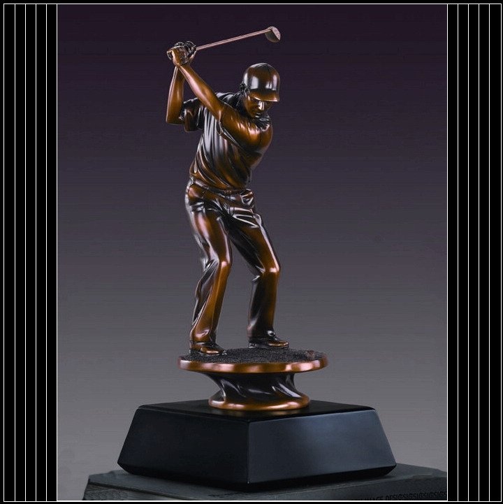 Male Golfer: Description: 4.5"wx10"h Male Golfer (s)…..Electroplated Bronze Sculpture