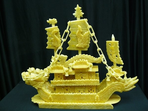24" Yellow Jade Dragon Boat (1 of 3)