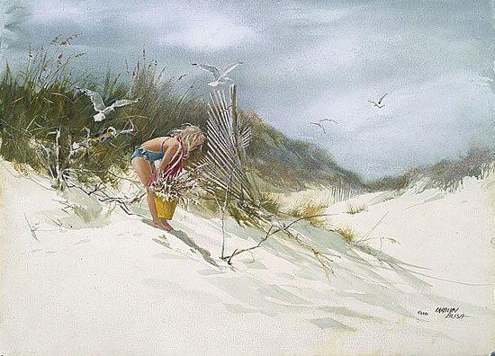 Carolyn Blish - GATHERING SEA OATS: Carolyn Blish - GATHERING SEA OATS - Hand Signed - Limited Edition Print - Image size: 25"w x 18"h. Limited Edition of: 550 - "Children and beaches just go together. You could say it's my favorite sub