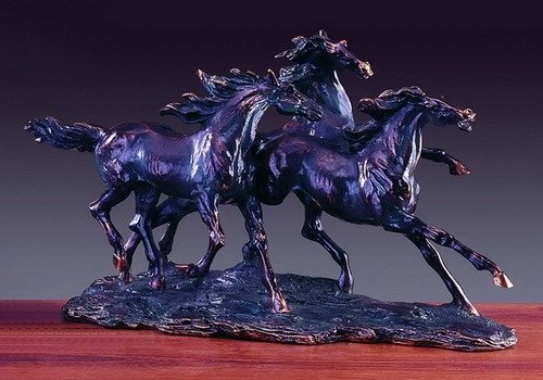 Three Horses: Description: 18"wx10"h Three Horses (l)…..Electroplated Bronze Sculpture