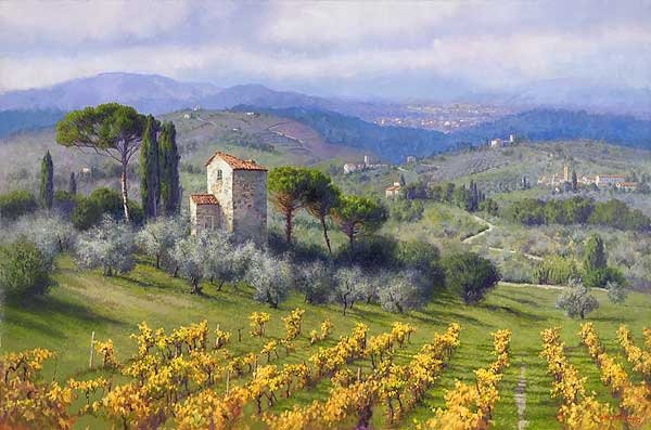June Carey - Above Florence: June Carey - Above Florence - Hand Signed - Limited Edition CANVAS - Image size: 38"w x 25"h. Limited Edition of: 250 - Few artists can depict the larger-than-life romance of Italy with the passion of