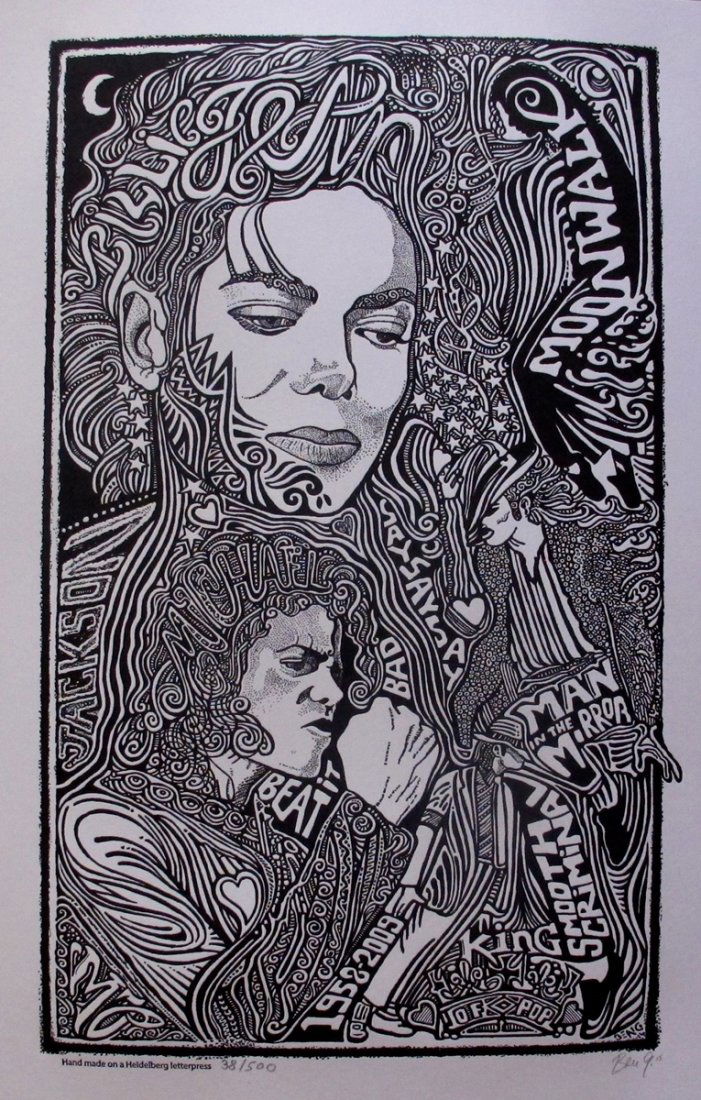 Michael Jackson King Of Pop Hand Signed Posterography: Rare Limited Edition Michael Jackson Art Piece. Hand Signed By The Artist Ben G. The Picture Can Not Capture The Spectacular Psychedelic Look And Feel Of These. It Pops Right Out At You And There Is S