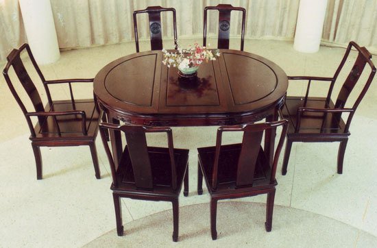Carved Oval Oriental Dining Room Table Set: Carved Oval Oriental Dining Room Table Set_