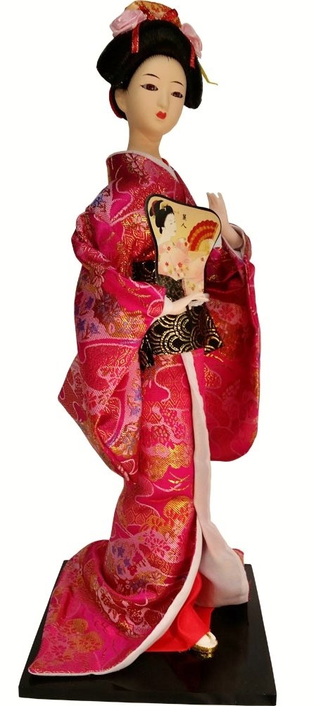 16" Japanese Silk Geisha Doll Fuchsia Embroidered: 16" Japanese Silk Geisha Doll Fuchsia Embroidered_