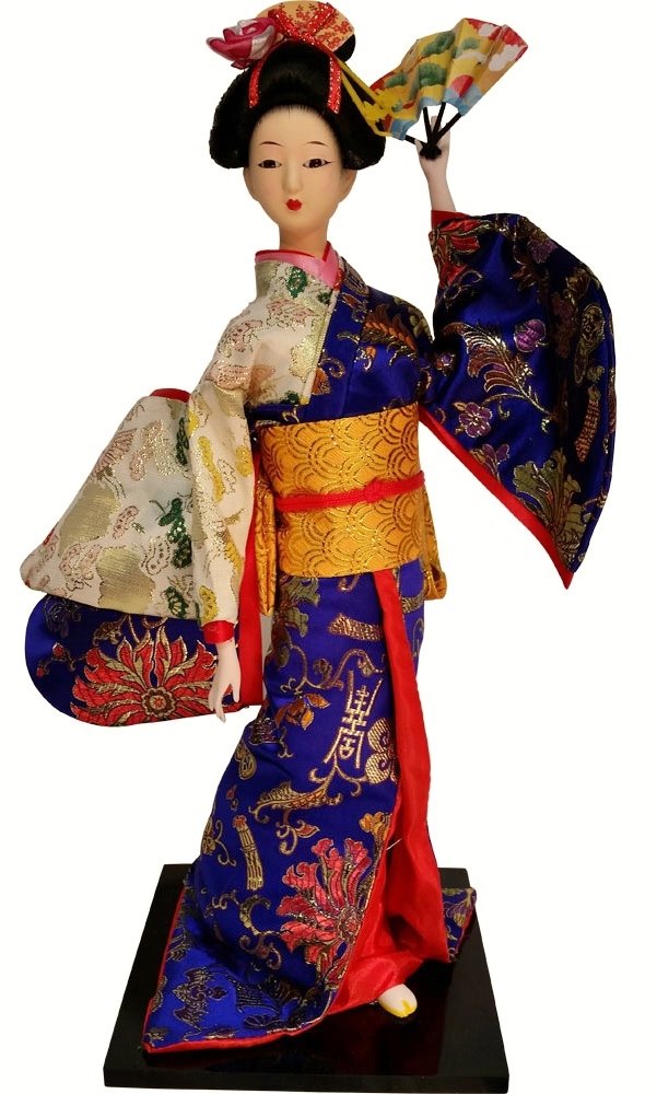 Blue Kimono Japanese Geisha Doll Dancer 16"H: Blue Kimono Japanese Geisha Doll Dancer 16"H_