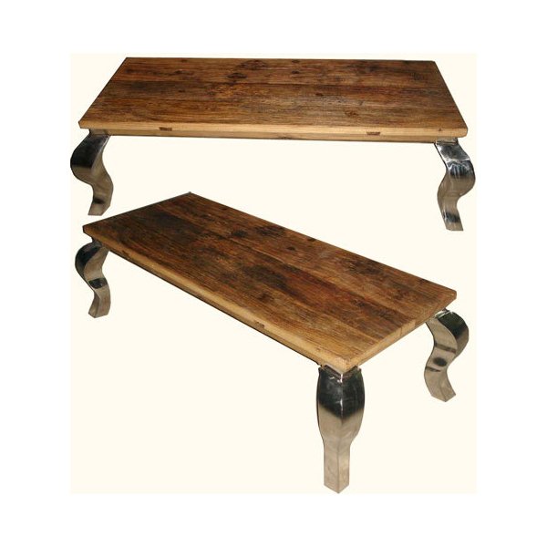 Stainless Steel Leg Coffee Table, Reclaimed Wood Top: Stainless Steel Leg Coffee Table, Reclaimed Wood Top_