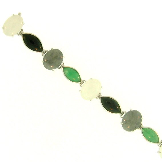 Burmese Black Multi-color Grey Water Jade Bracelet (1 of 2)