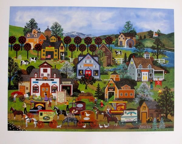 Jane Wooster Scott: Jane Wooster Scott Shopping Spree Hand Signed Limited Ed. Lithograph