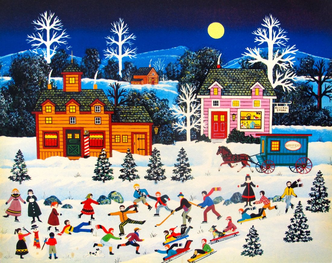 Jane Wooster Scott: Jane Wooster Scott Frosty Frolics Serigraph Art