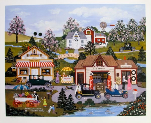 Jane Wooster Scott: Jane Wooster Scott A Ride In The Country Hand Signed Limited Ed. Lithograph