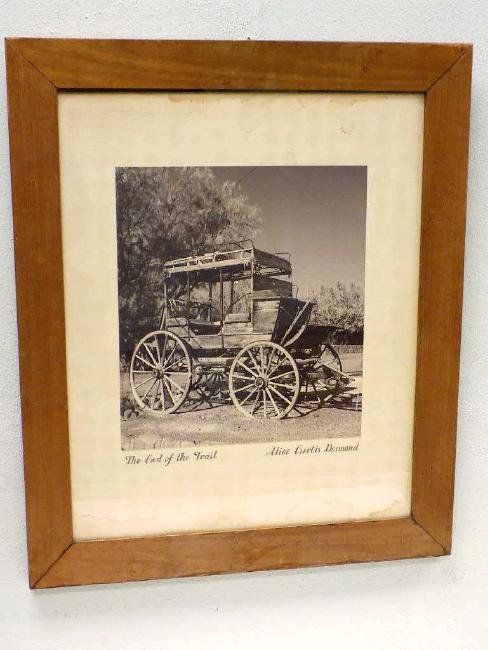 ALICE CURTIS DESMOND - END OF THE TRAIL PHOTO Alice: Alice Curtis Desmond - Hudson River Valley American 1897-? Original black and white photograph of a Country wagon Titled "The End of the Trail" & Signed in pencil. 11" x 12". 19 1/2" x 23 1/2" Frame. 