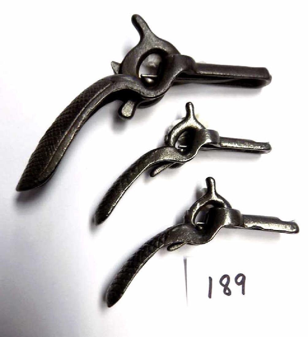 RARE 1878 STEVENS FLINTLOCK CAP GUN PISTOLS 1878: 1878 Stevens Flintlock cap gun pistol, along with 2 miniatures marked 1878. All Working order.