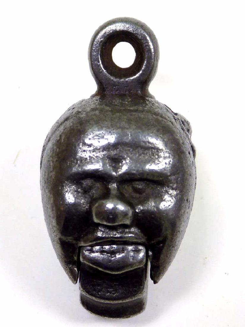 RARE IVES 1890 CAST IRON FOOTBALL PLAYER CAP BOMB Rare: Rare Ives 1890 Nickel Silver plated Cast Football player Head Iron Toy Cap Bomb. Working Order. Very nice condition / patina. Height 1 3/4".