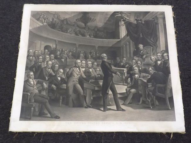 1855 UNITED STATES SENATE A.D. 1850 ENGRAVING 1855: 1855 Butler & Long Publishing Philadelphia PA Steel Engraving entitled "United States Senate A.D. 1850". Engraved by R. WhiteChurch after the drawing by P.F. Rothermel. Marked Proof. 31" x 38".