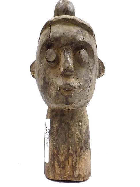 AFRICAN CARVED TRIBAL HEAD: Antique African Carved Tribal Head. Height 16 1/2"