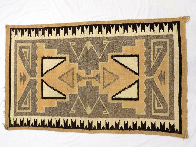 NATIVE AMERICAN INDIAN NAVAJO RUG: Antique Native American Indian Navajo Rug / Wall Tapestry. Hand tied with Tribal patterns and Natural dyes. 35" x 57"