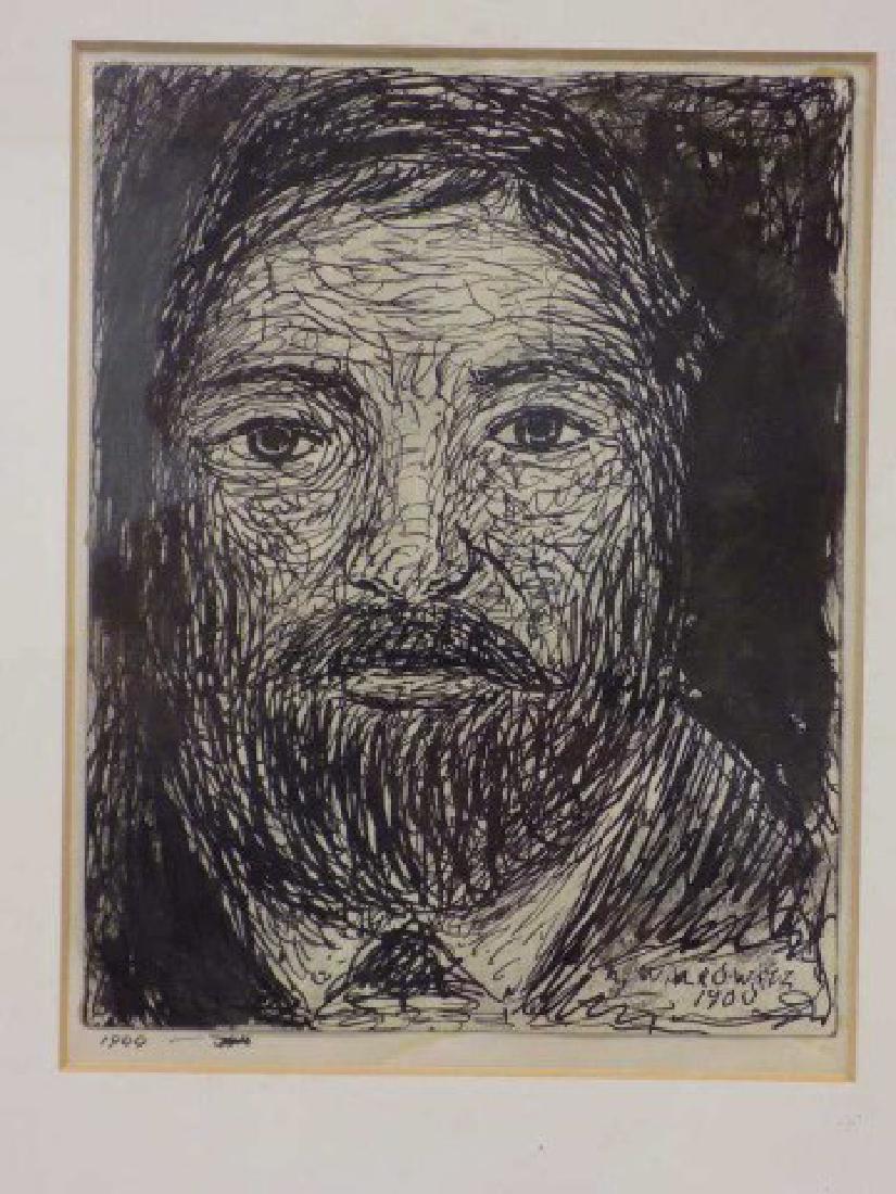 ABRAHAM WALKOWITZ MODERNIST MAN PEN & INK DRAWING: Abraham Walkowitz - American 1878-1965 - Modernist pen & ink drawing of a Modernist Man on paper. Signed & Dated lower right. Walkowitz was associated with Max Weber, Alfred Stieglitz. His works have