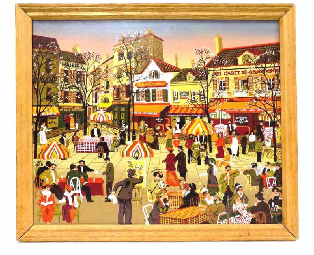 ILLEGIBLY SIGNED FRENCH VILLAGE FOLK ART PAINTING (1 of 6)