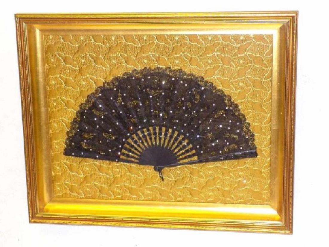 VICTORIAN MOURNING LACE & RHINESTONE FAN (1 of 3)