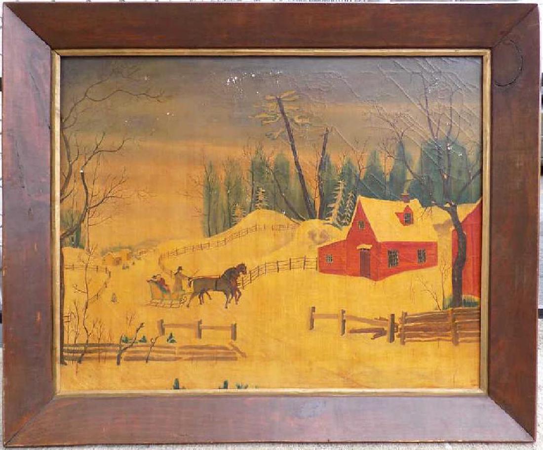 AMERICAN FOLK ART WINTER SCENE PAINTING (1 of 4)