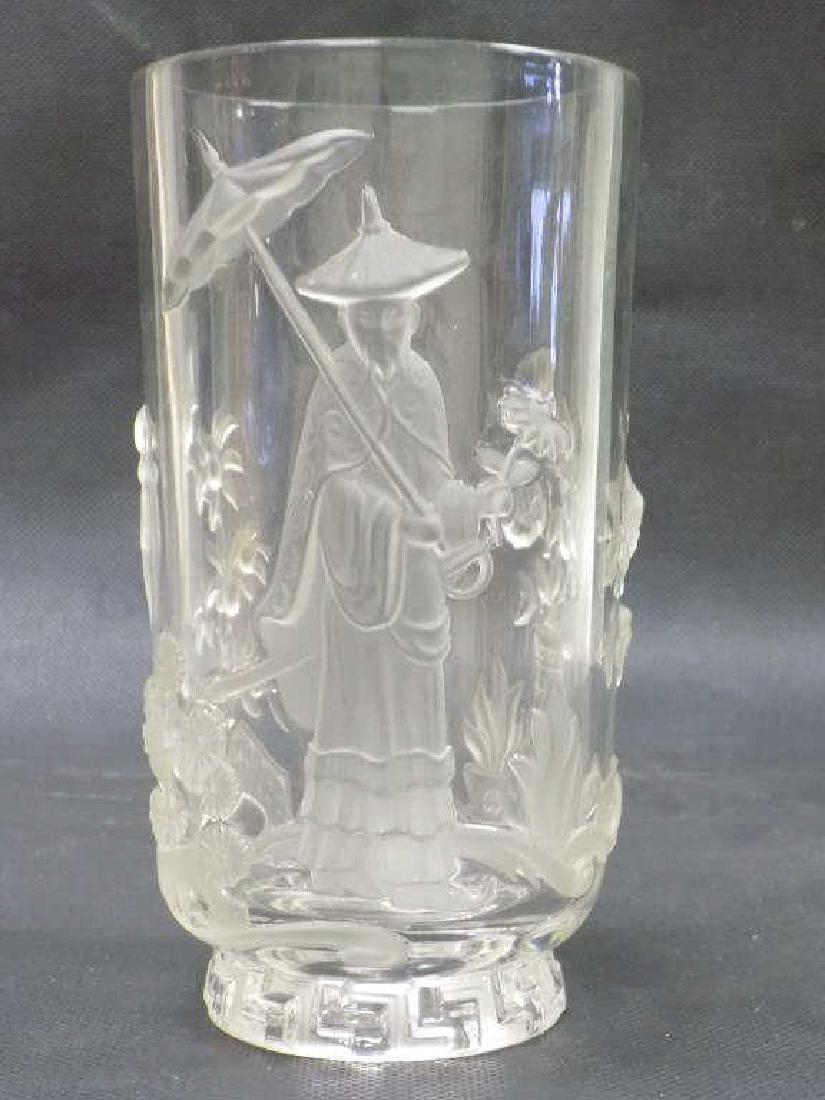 ORIENTALIST SIGNED LEAD CRYSTAL GLASS VASE (1 of 6)