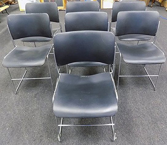 DAVID ROWLAND MIDCENTURY MODERN CHAIR SET: David Rowland Midcentury Modern Designer Set of 7 Steel & Chrome Chairs. Height 30" x Depth 17 1/2". 40 / 4 Series.