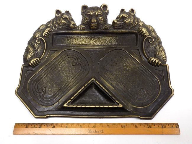 ARTS & CRAFTS GILT BRONZE BEARS DESK TRAY (1 of 2)