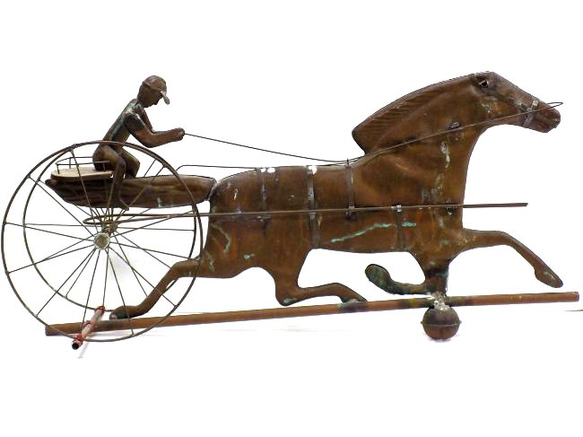 FOLK ART TROTTING HORSE & SULKY COPPER WEATHERVANE (1 of 3)