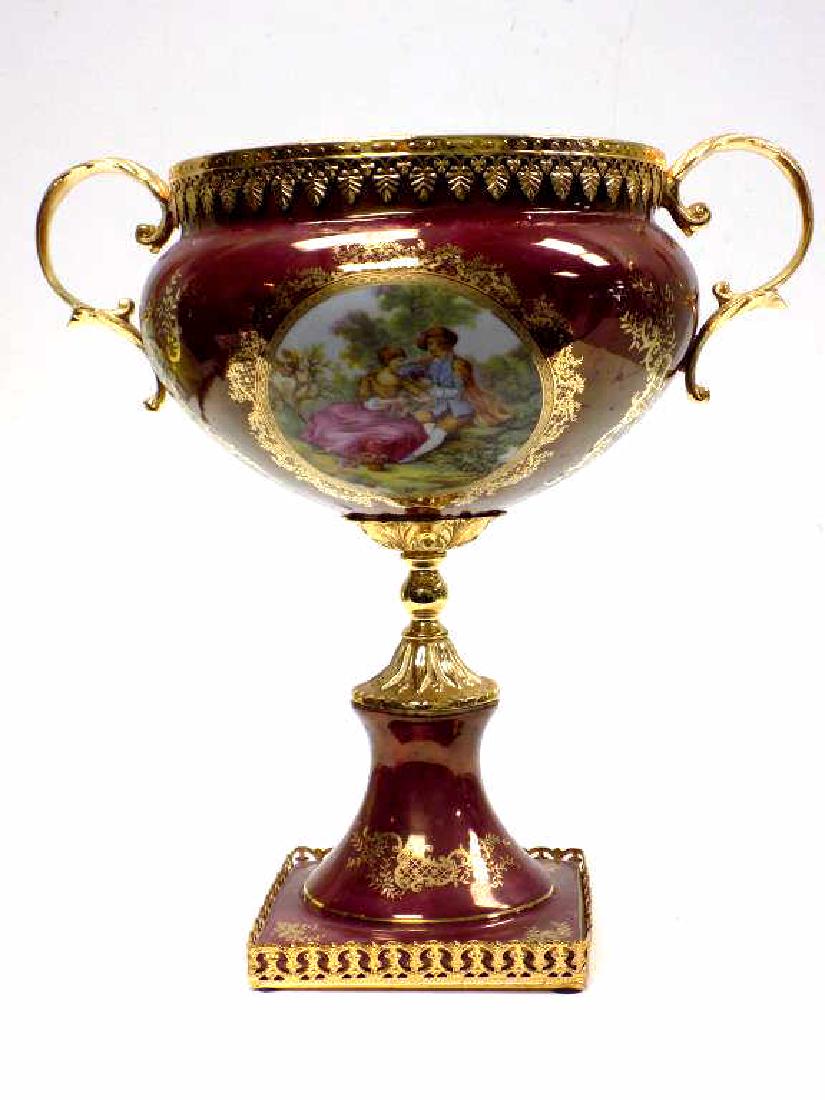 BIG LIMOGES COURTING SCENE GILT MOUNTED URN (1 of 4)