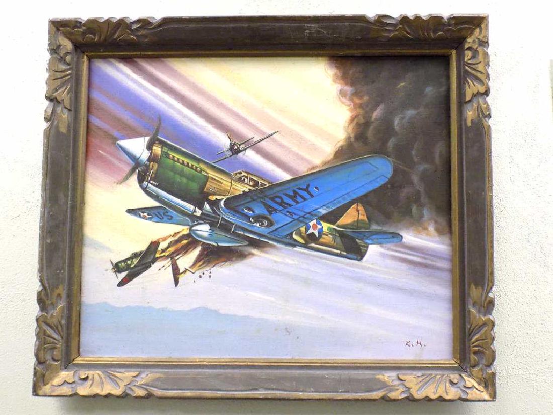 K.H. - WWII UNITED STATES ARMY WAR PLANE PAINTING (1 of 3)