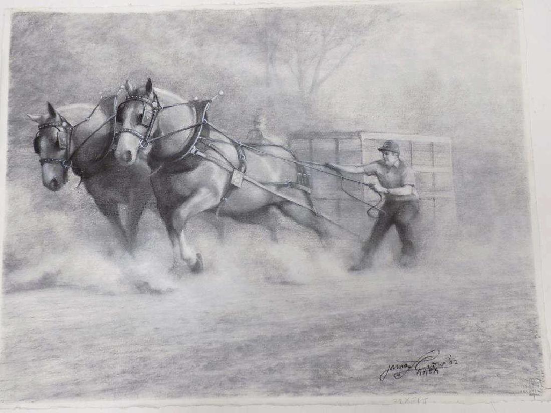 JAMES CROW - RACE HORSES CHARCOAL DRAWING (1 of 5)