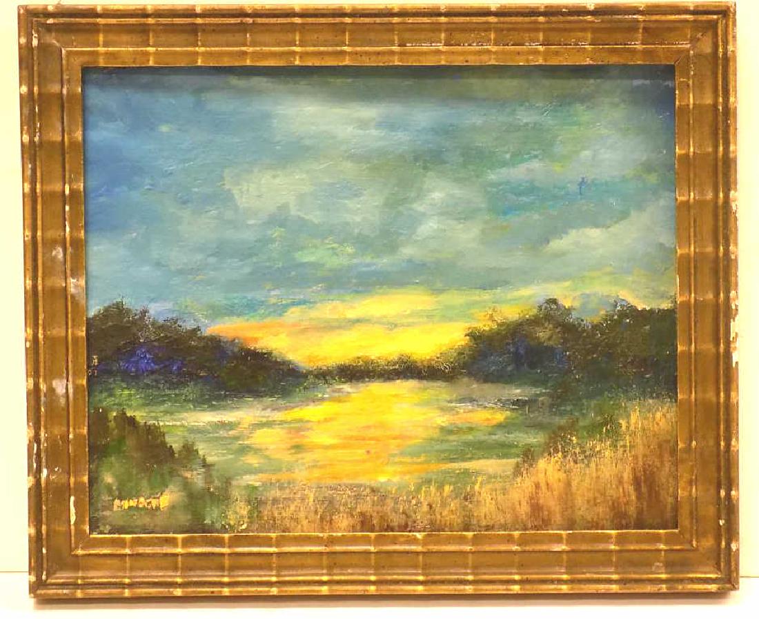 ILLEGIBLY SIGNED LUMINIST LANDSCAPE PAINTING (1 of 2)