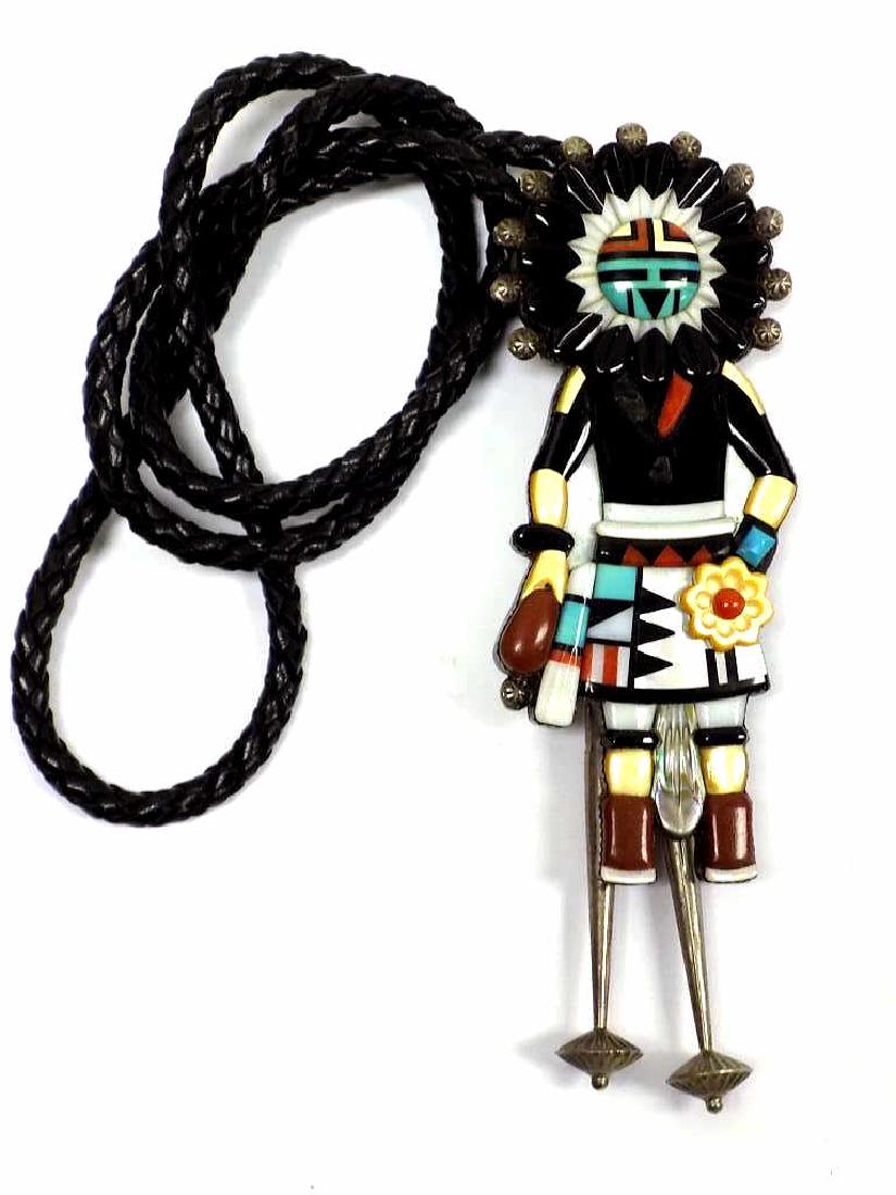 A. DEWA - AMERICAN INDIAN ZUNI SILVER & STONE BOLO (1 of 4)