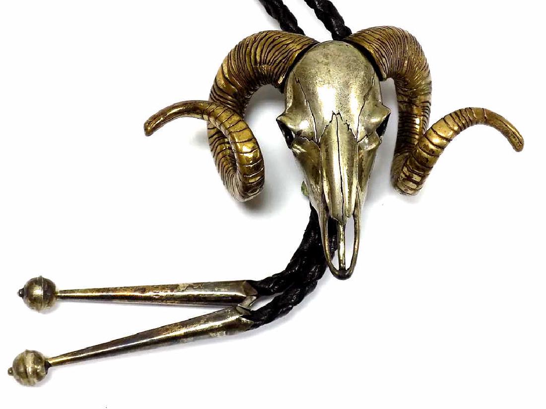 AMERICAN INDIAN SILVER & BRASS RAM SKULL BOLO (1 of 3)