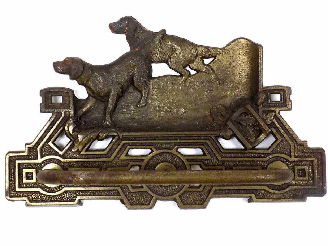 BRADLEY & HUBBARD HUNTING DOGS BRONZED RACK: Bradley & Hubbard Bronzed Iron Hunting Dogs Wall Rack. 4 .50" x 7.75"